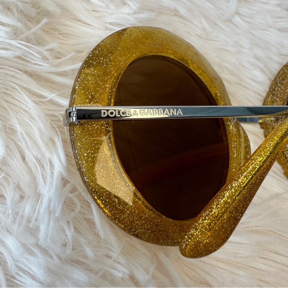 Dolce & Gabbana DG Round Gold Yellow Glitter Sunglasses Sunnies Shades Authentic - Picture 5 of 15